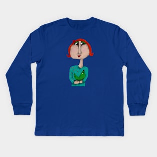 Ginger lady and emerald green bird Kids Long Sleeve T-Shirt